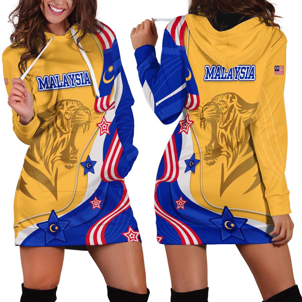 Malaysian Tiger and National Flag Hoodie Dress with Royal Gold and Blue Design