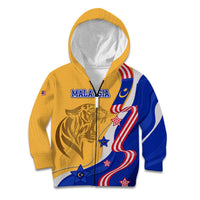 Malaysian Tiger and National Flag Kid Hoodie with Royal Gold and Blue Design