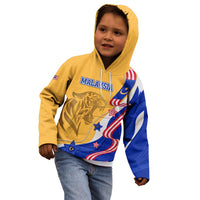 Malaysian Tiger and National Flag Kid Hoodie with Royal Gold and Blue Design