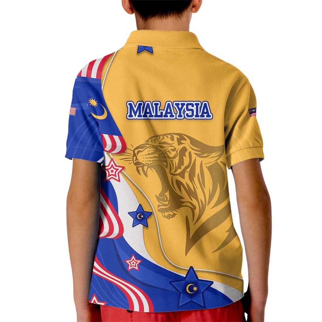 Malaysian Tiger and National Flag Kid Polo Shirt with Royal Gold and Blue Design