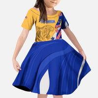 Malaysian Tiger and National Flag Kid Short Sleeve Dress with Royal Gold and Blue Design