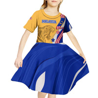 Malaysian Tiger and National Flag Kid Short Sleeve Dress with Royal Gold and Blue Design