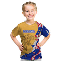 Malaysian Tiger and National Flag Kid T Shirt with Royal Gold and Blue Design