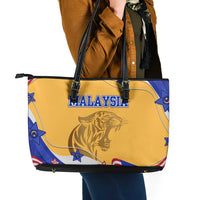 Malaysian Tiger and National Flag Leather Tote Bag with Royal Gold and Blue Design