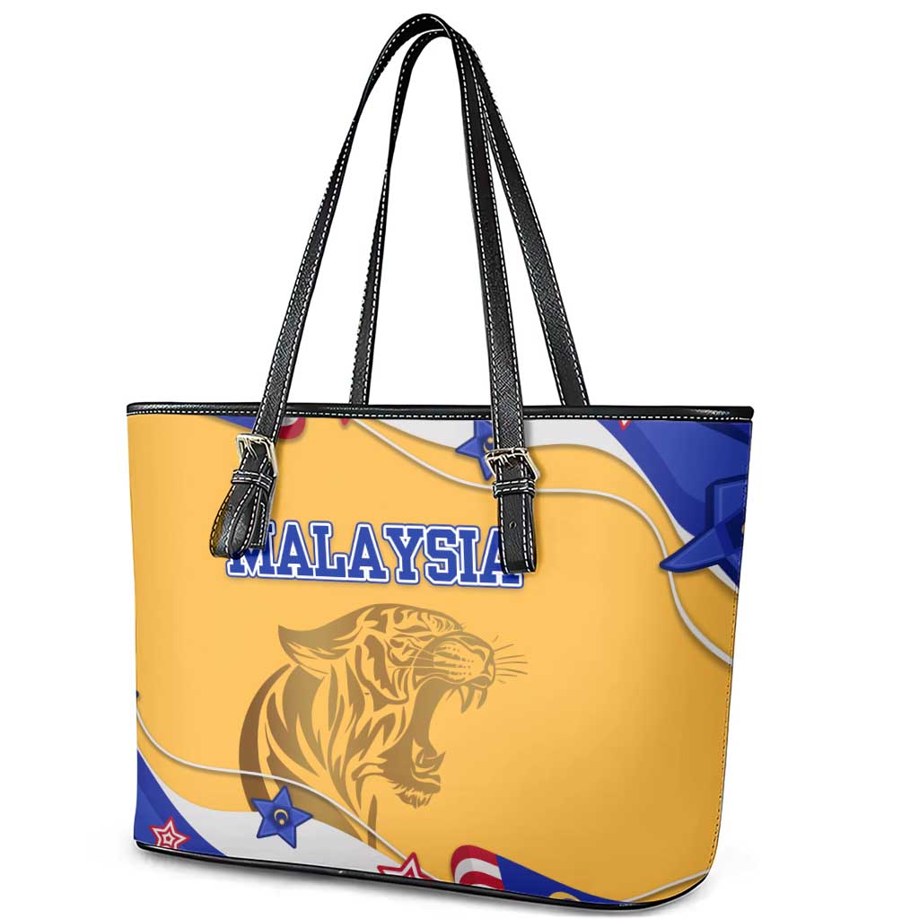 Malaysian Tiger and National Flag Leather Tote Bag with Royal Gold and Blue Design