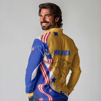 Malaysian Tiger and National Flag Long Sleeve Polo Shirt with Royal Gold and Blue Design