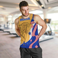 Malaysian Tiger and National Flag Men Tank Top with Royal Gold and Blue Design