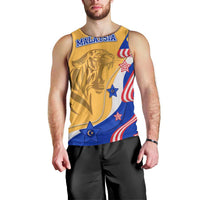 Malaysian Tiger and National Flag Men Tank Top with Royal Gold and Blue Design
