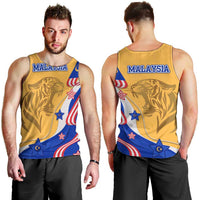Malaysian Tiger and National Flag Men Tank Top with Royal Gold and Blue Design