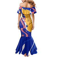 Malaysian Tiger and National Flag Mermaid Dress with Royal Gold and Blue Design