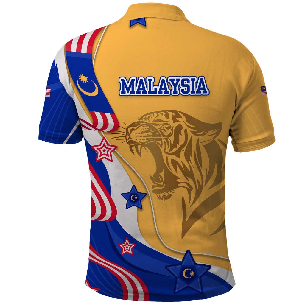 Malaysian Tiger and National Flag Polo Shirt with Royal Gold and Blue Design