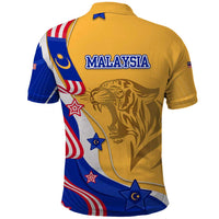 Malaysian Tiger and National Flag Polo Shirt with Royal Gold and Blue Design