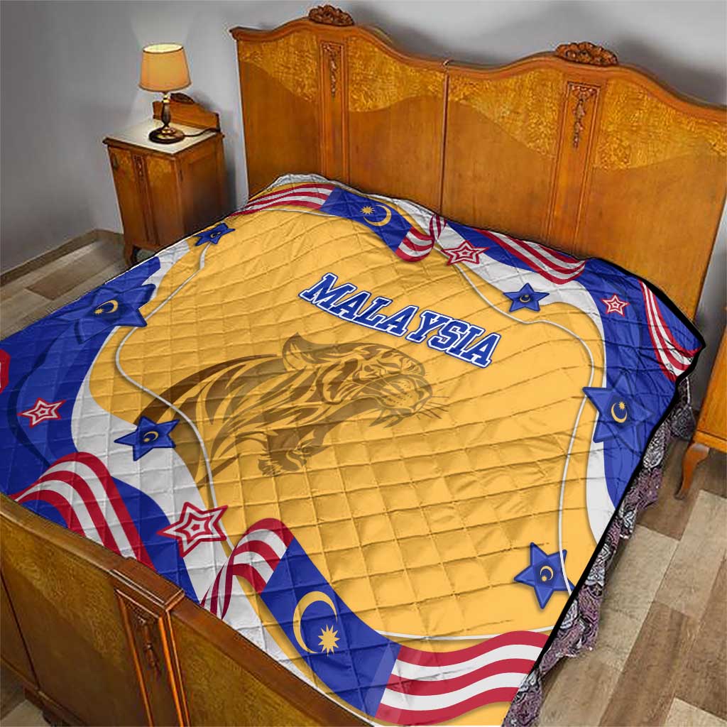 Malaysian Tiger and National Flag Quilt with Royal Gold and Blue Design