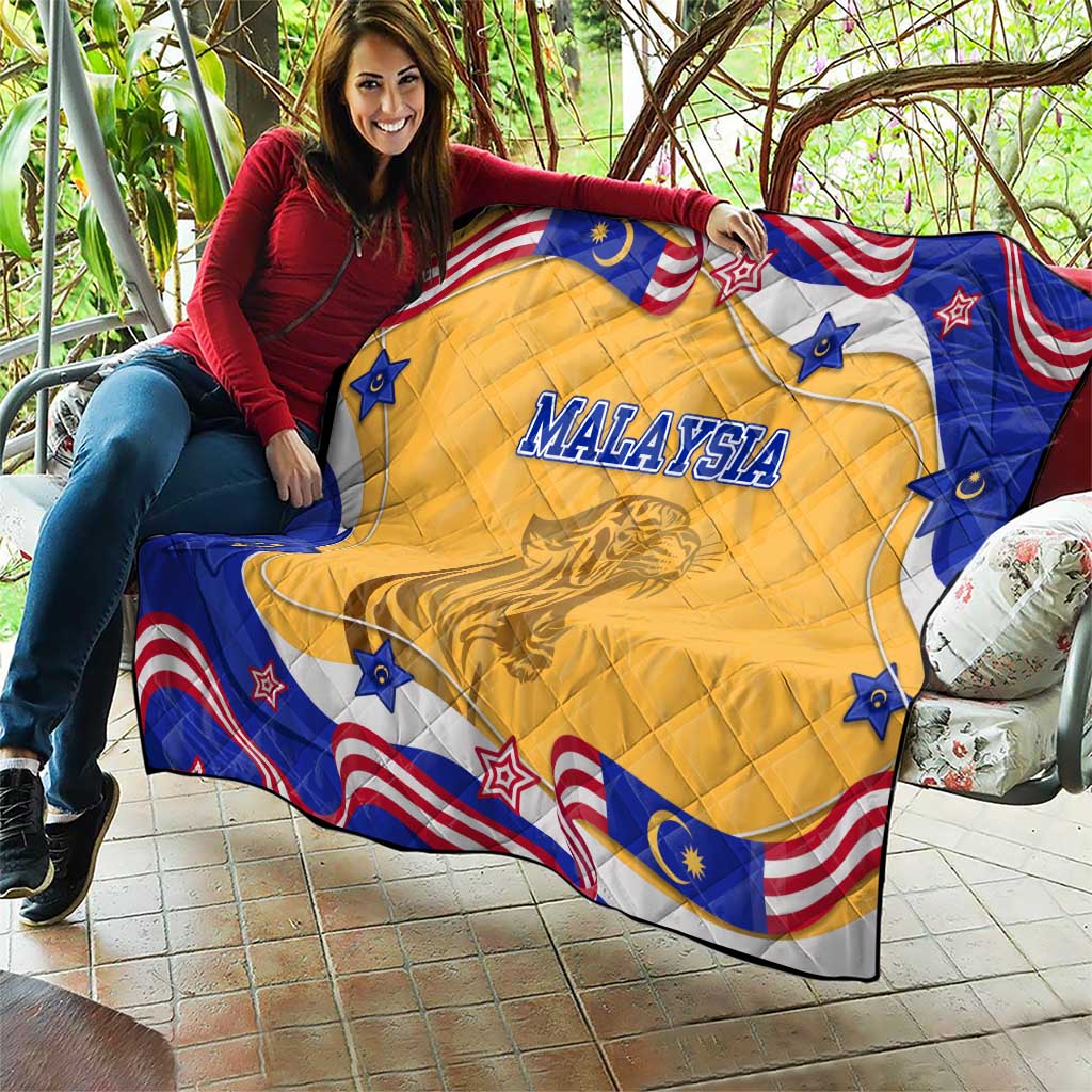 Malaysian Tiger and National Flag Quilt with Royal Gold and Blue Design
