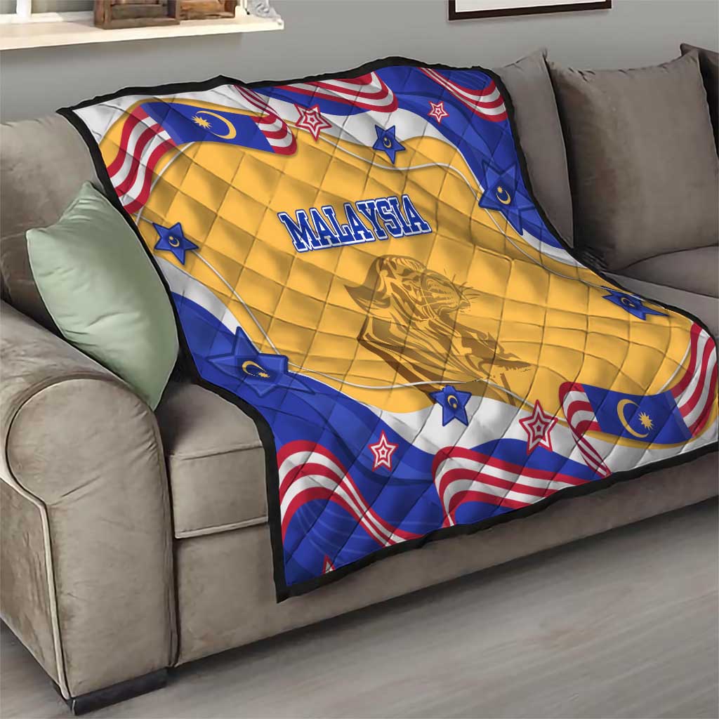 Malaysian Tiger and National Flag Quilt with Royal Gold and Blue Design