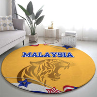 Malaysian Tiger and National Flag Round Carpet with Royal Gold and Blue Design