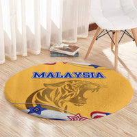 Malaysian Tiger and National Flag Round Carpet with Royal Gold and Blue Design