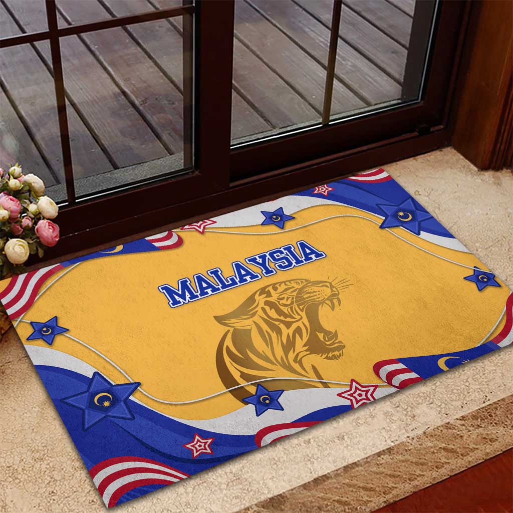 Malaysian Tiger and National Flag Rubber Doormat with Royal Gold and Blue Design