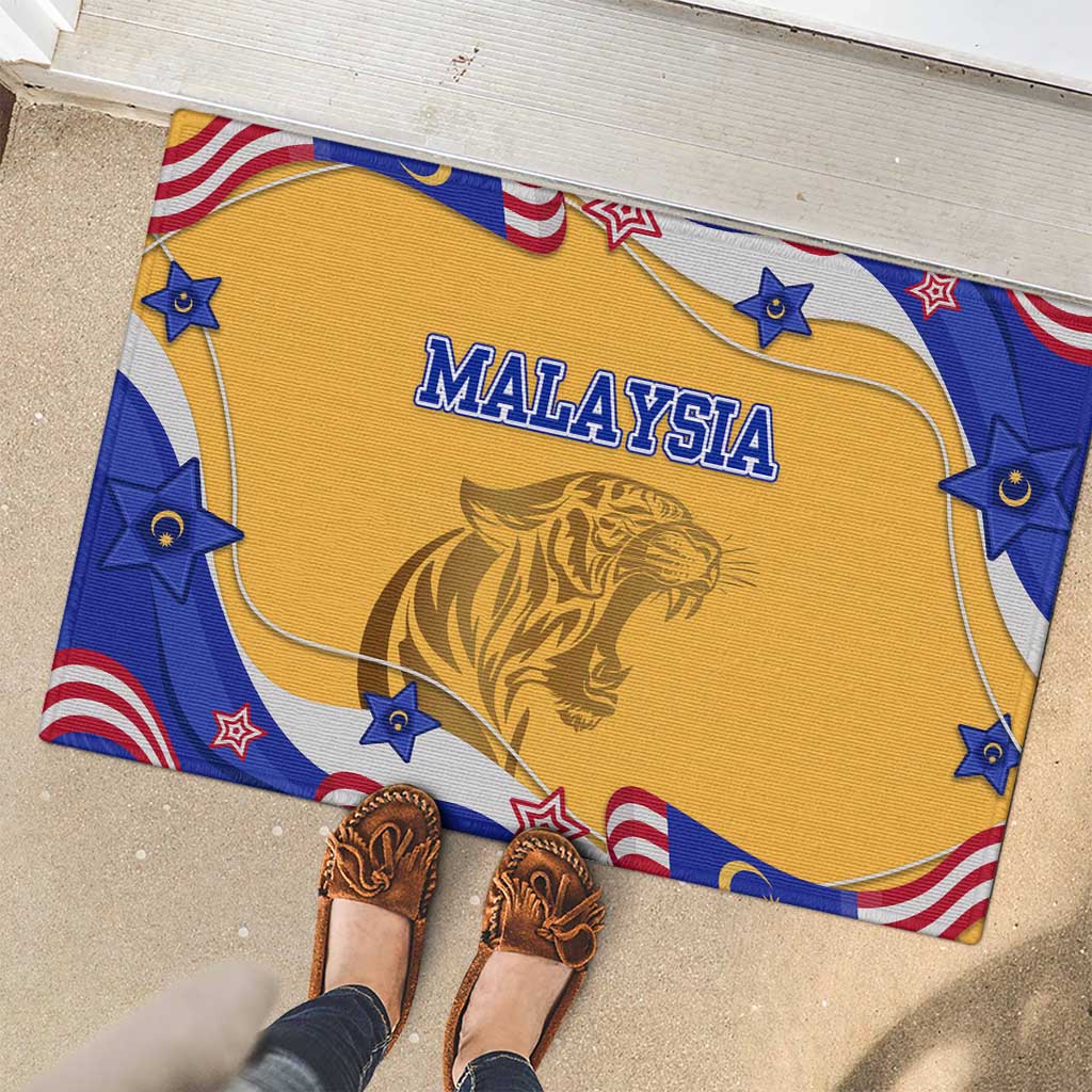 Malaysian Tiger and National Flag Rubber Doormat with Royal Gold and Blue Design