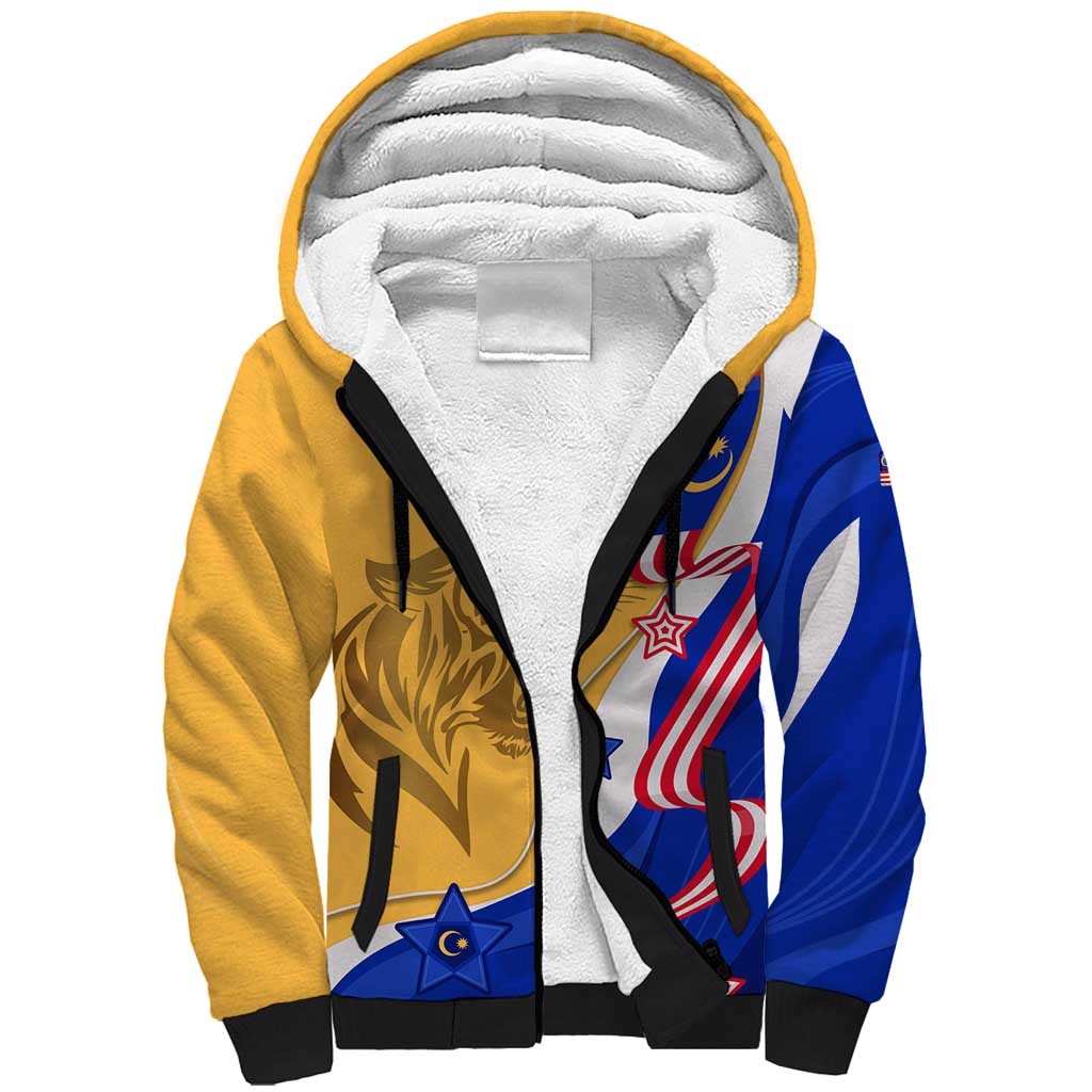 Malaysian Tiger and National Flag Sherpa Hoodie with Royal Gold and Blue Design