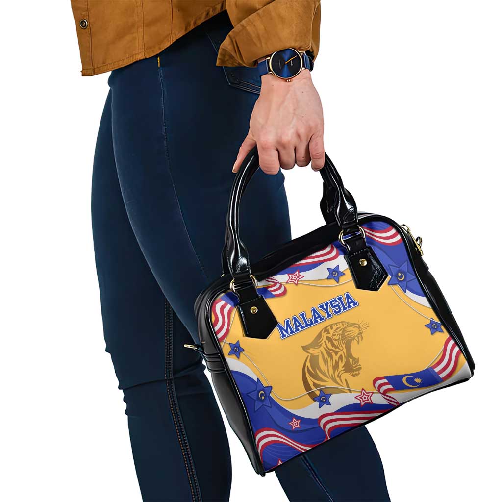 Malaysian Tiger and National Flag Shoulder Handbag with Royal Gold and Blue Design