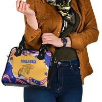 Malaysian Tiger and National Flag Shoulder Handbag with Royal Gold and Blue Design