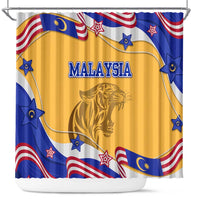 Malaysian Tiger and National Flag Shower Curtain with Royal Gold and Blue Design