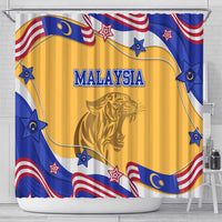 Malaysian Tiger and National Flag Shower Curtain with Royal Gold and Blue Design