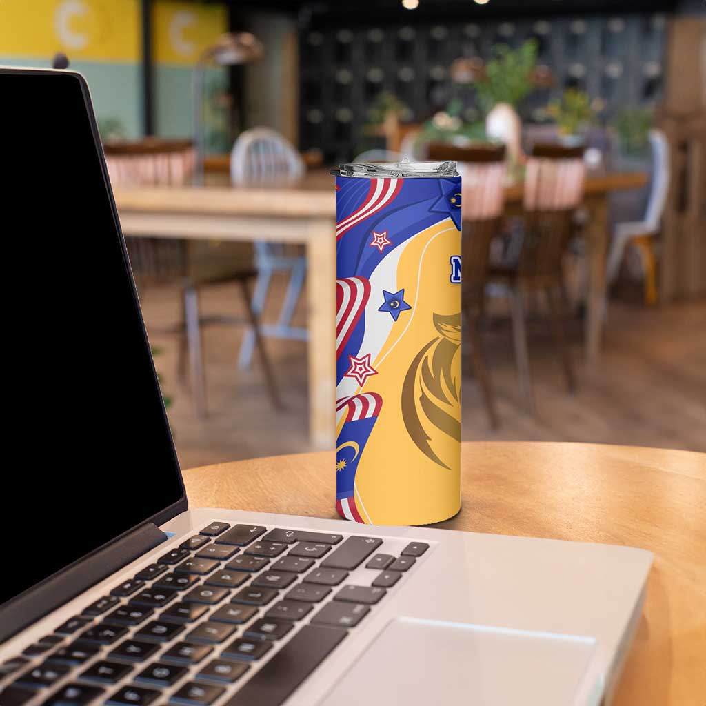 Malaysian Tiger and National Flag Skinny Tumbler with Royal Gold and Blue Design