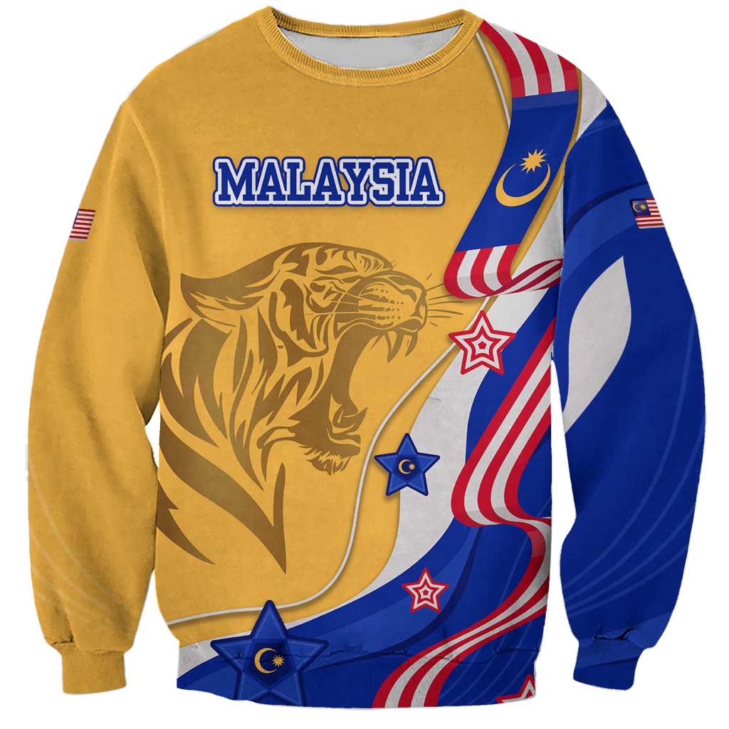 Malaysian Tiger and National Flag Sweatshirt with Royal Gold and Blue Design