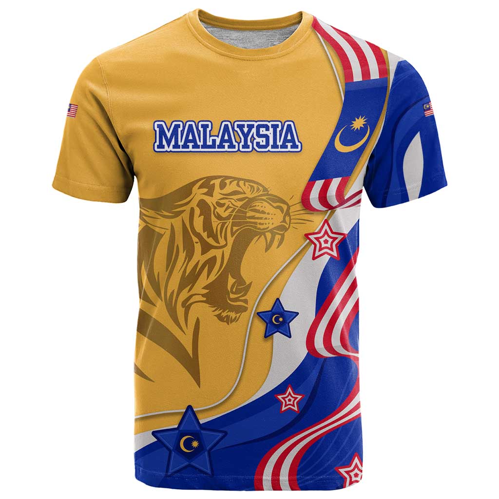 Malaysian Tiger and National Flag T Shirt with Royal Gold and Blue Design