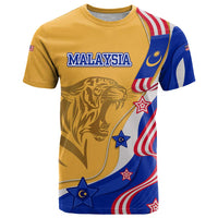 Malaysian Tiger and National Flag T Shirt with Royal Gold and Blue Design