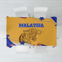 Malaysian Tiger and National Flag Tablecloth with Royal Gold and Blue Design