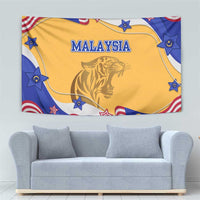 Malaysian Tiger and National Flag Tapestry with Royal Gold and Blue Design