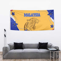 Malaysian Tiger and National Flag Tapestry with Royal Gold and Blue Design