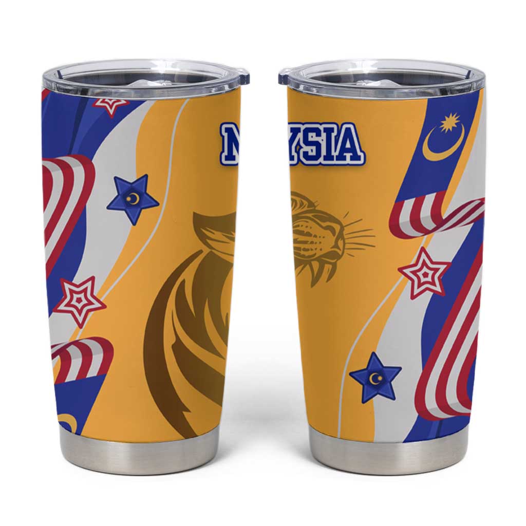 Malaysian Tiger and National Flag Tumbler Cup with Royal Gold and Blue Design