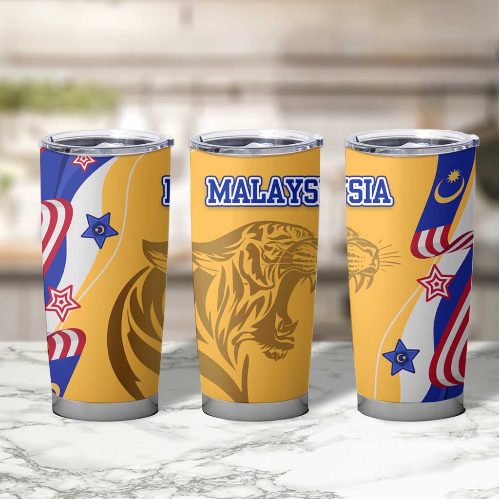 Malaysian Tiger and National Flag Tumbler Cup with Royal Gold and Blue Design
