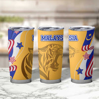 Malaysian Tiger and National Flag Tumbler Cup with Royal Gold and Blue Design
