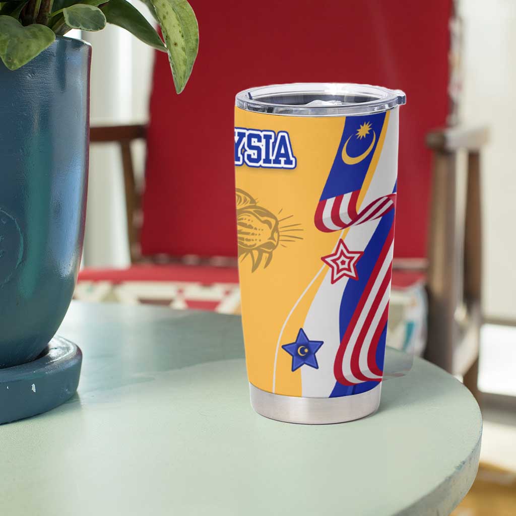 Malaysian Tiger and National Flag Tumbler Cup with Royal Gold and Blue Design