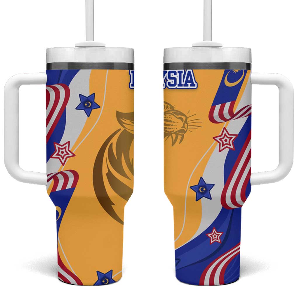 Malaysian Tiger and National Flag Tumbler With Handle with Royal Gold and Blue Design