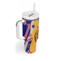 Malaysian Tiger and National Flag Tumbler With Handle with Royal Gold and Blue Design