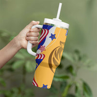 Malaysian Tiger and National Flag Tumbler With Handle with Royal Gold and Blue Design