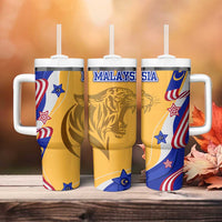 Malaysian Tiger and National Flag Tumbler With Handle with Royal Gold and Blue Design