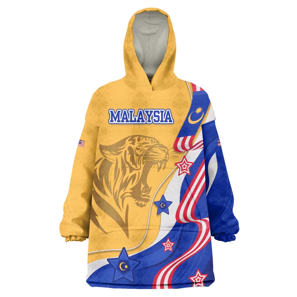 Malaysian Tiger and National Flag Wearable Blanket Hoodie with Royal Gold and Blue Design