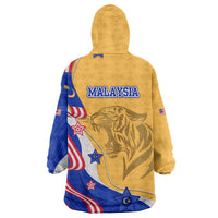Malaysian Tiger and National Flag Wearable Blanket Hoodie with Royal Gold and Blue Design