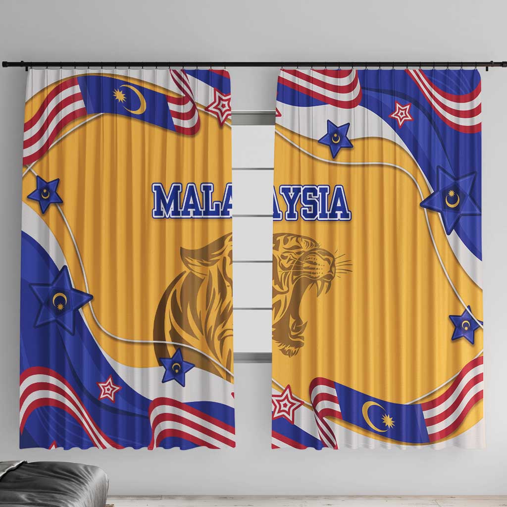 Malaysian Tiger and National Flag Window Curtain with Royal Gold and Blue Design