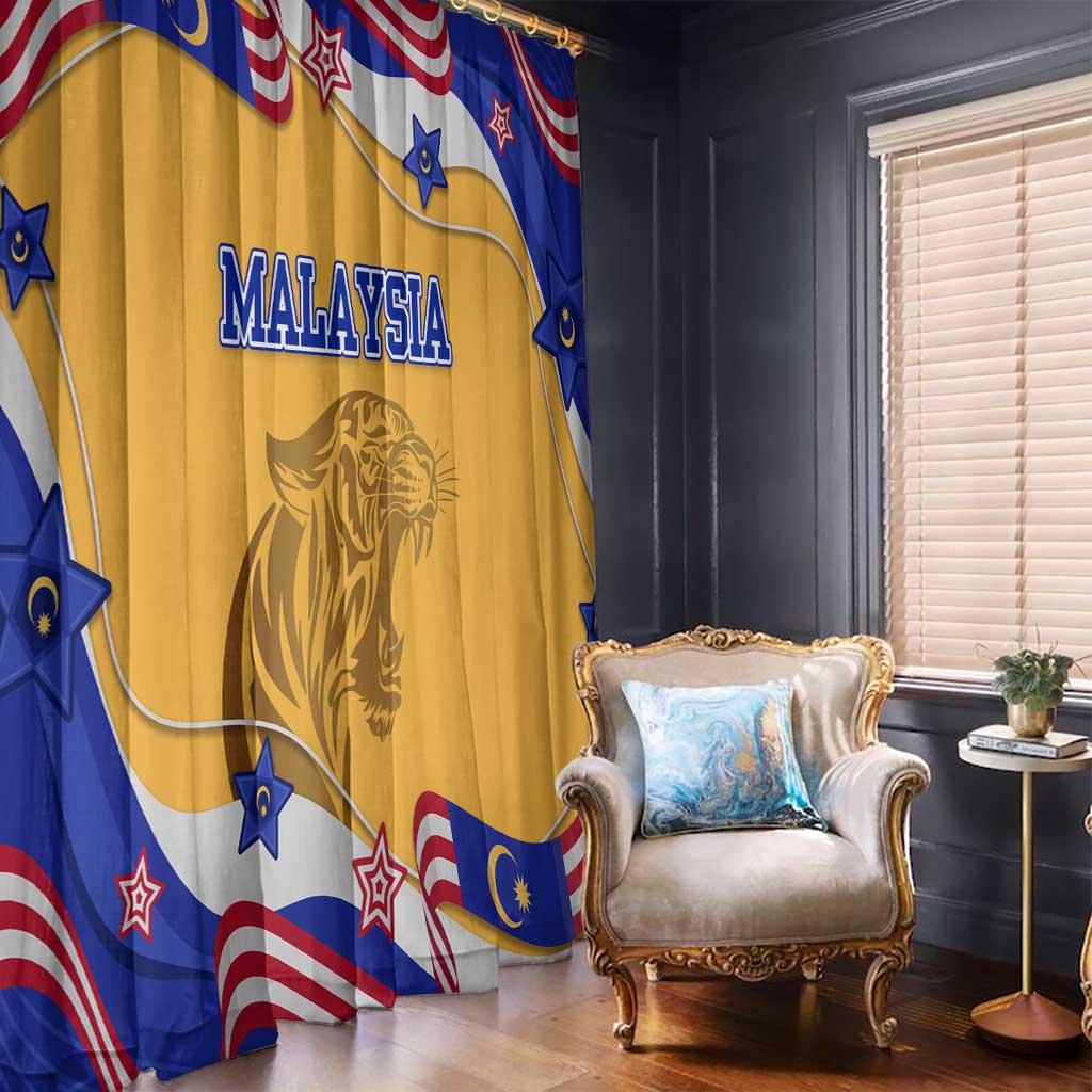 Malaysian Tiger and National Flag Window Curtain with Royal Gold and Blue Design