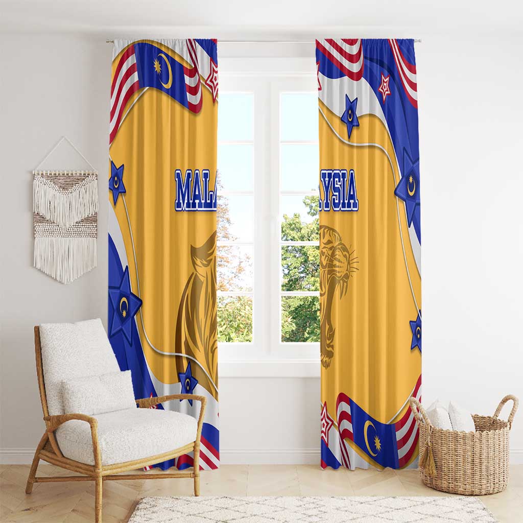 Malaysian Tiger and National Flag Window Curtain with Royal Gold and Blue Design