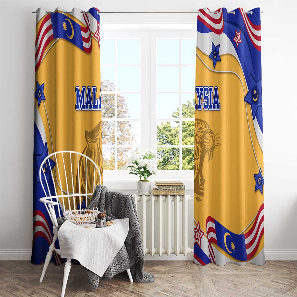 Malaysian Tiger and National Flag Window Curtain with Royal Gold and Blue Design