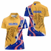 Malaysian Tiger and National Flag Women Polo Shirt with Royal Gold and Blue Design
